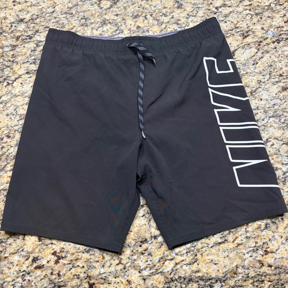 Nike Mens Swim Trunks Black Graphic Logo Mesh Lined Board Shorts Small